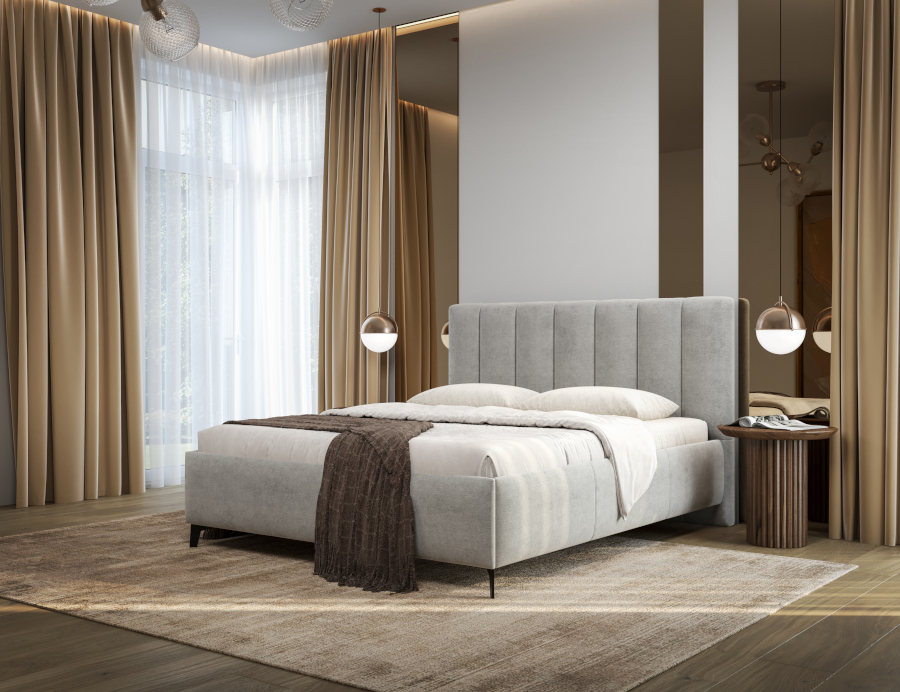 Dr Materac Łóżko Tapicerowane Giorgio Tkanina Verita 80 Comforteo 160x200 wizualizacja łóżka w sypialni.jpg