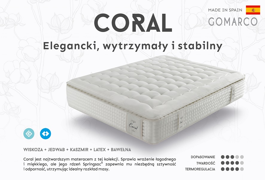 Elegancki, wysoki materac Coral producenta Gomarco.